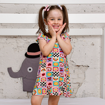 Camisola Infantil Happy Patchwork Estampa Xadrez Viscose Rosa