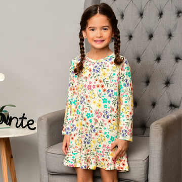 Camisola Infantil Manga Longa Portobelo Floral Estampa Flores Viscose Amarela