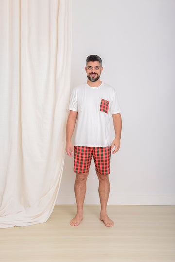 Pijama Curto Masculino Adulto Kevin Viscose Vermelho