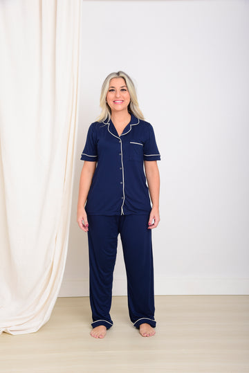 Pijama Americano Feminino Adulto Bárbara Viscose Marinho