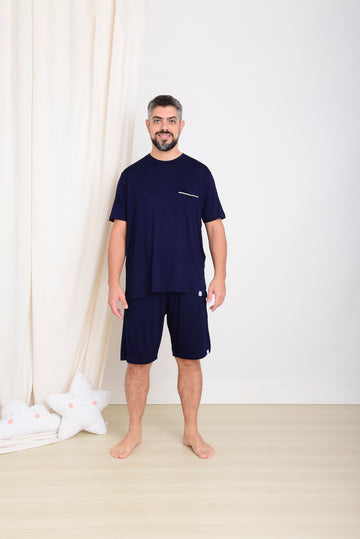 Pijama Curto Masculino Adulto Rafa Viscose Marinho