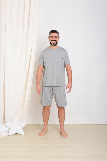 Pijama Curto Masculino Adulto Gabi Viscose Cinza