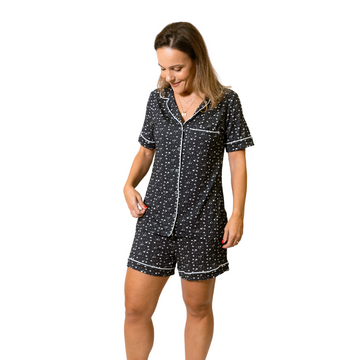 Pijama Americano Curto Adulto Happy Star Estampa Estrelas Viscose Marinho