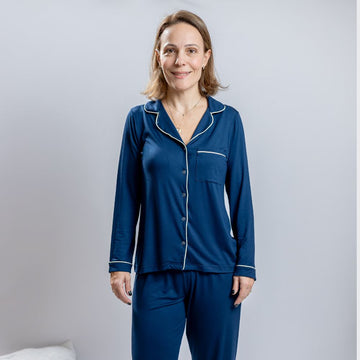 Pijama Americano Longo Adulto Itália Viscose Marinho