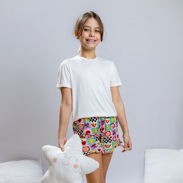 Pijama Curto Adulto Happy Patchwork Estampa Xadrez Viscose Rosa