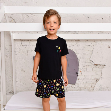Pijama Curto Infantil Happy Boom Estampa Estrelas Viscose Preto