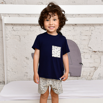 Pijama Curto Infantil Happy Star Estampa Estrelas Viscose Cinza