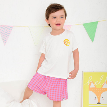 Pijama Curto Infantil Pomar Estampa Xadrez Viscose Rosa com Lilás