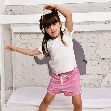Pijama Curto Infantil Tutti Fruti Estampa Xadrez Viscose Rosa