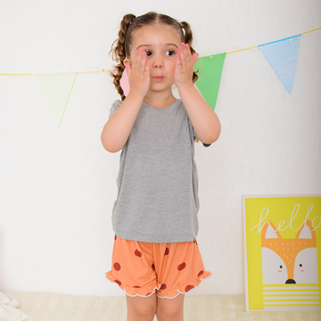 Pijama Curto Infantil Zambia Estampa Bolinhas Viscose Laranja e Cinza