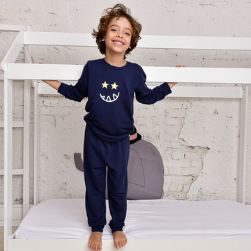 Pijama Longo Infantil Funny Smile Estampa Estrela Moletom Marinho