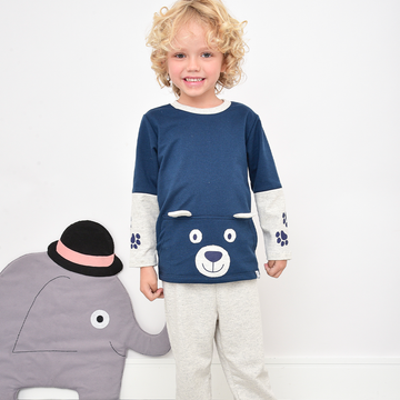 Pijama Longo Infantil Kenai Estampa Urso Moletinho Marinho