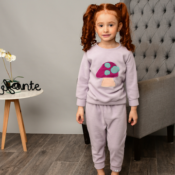 Pijama Longo Infantil Shiitake Estampa Cogumelos Soft Lilás