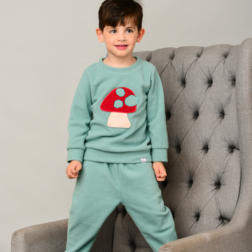 Pijama Longo Infantil Shiitake Green Estampa Cogumelos Soft Verde