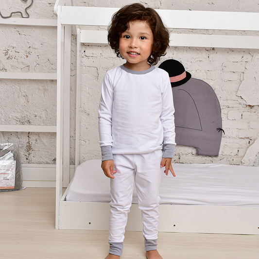Pijama Longo Infantil Slim Algodão Branco