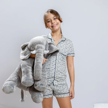 Pijama Americano Curto Infantil Happy Star Estampa Estrelas Viscose Cinza