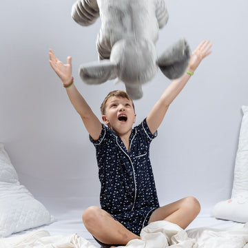 Pijama Americano Curto Infantil Happy Star Estampa Estrelas Viscose Marinho