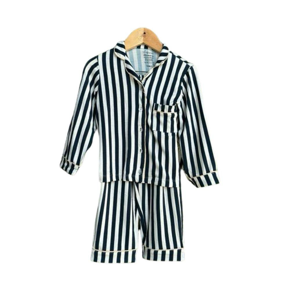 Pijama Americano Adulto Barcelona estampa listras viscose Marinho