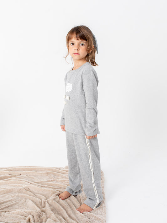 Pijama Longo Infantil Estampa Nuvem Moletom Cinza