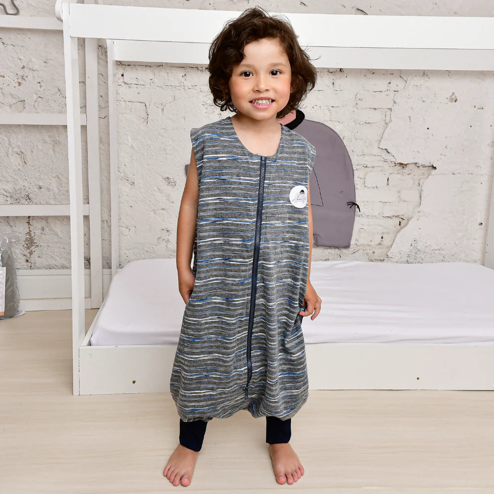 Pijama Saco De Dormir Com Pé Estampa Listras Finas Malha Azul