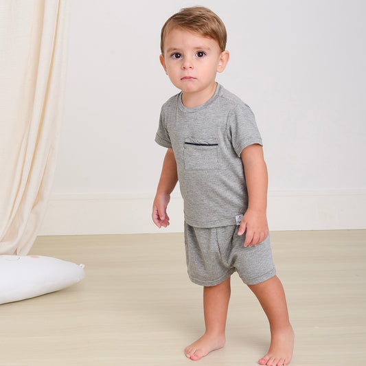 Pijama Curto Masculino Infantil Gabi Viscose Cinza