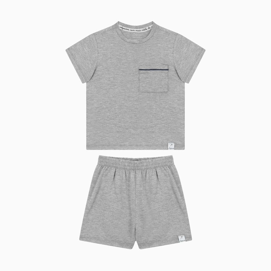 Pijama Curto Masculino Infantil Gabi Viscose Cinza