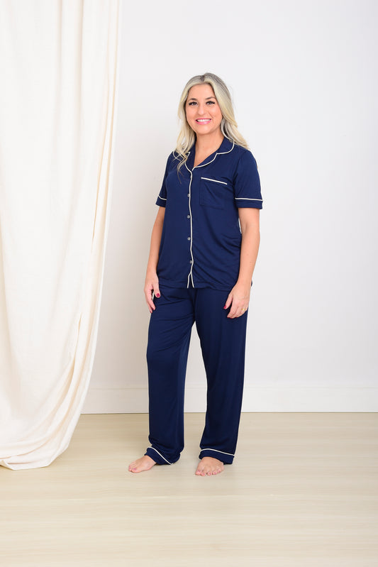 Pijama Americano Feminino Adulto Bárbara Viscose Marinho