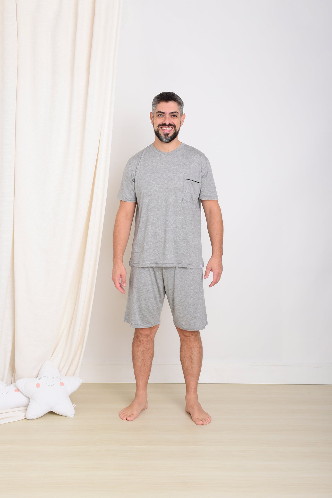 Pijama Curto Masculino Adulto Gabi Viscose Cinza