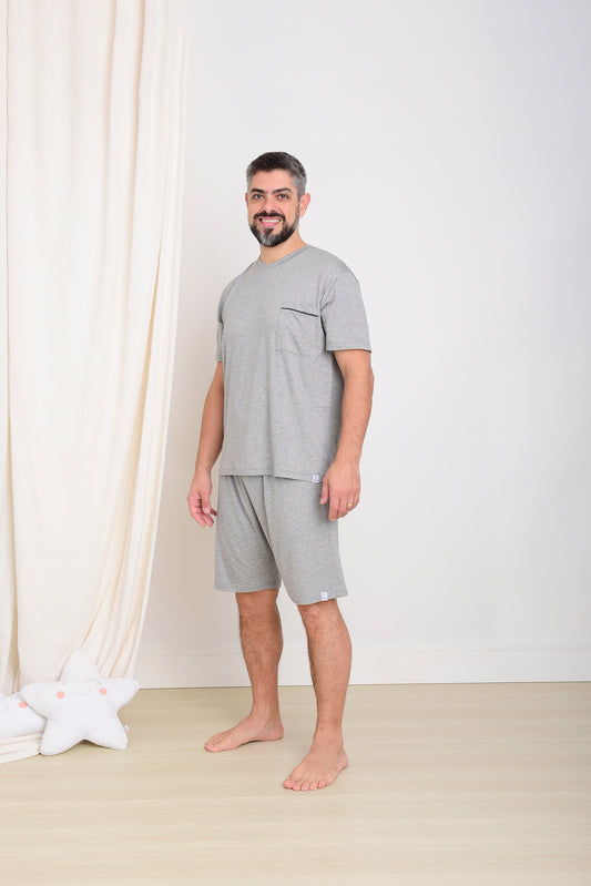 Pijama Curto Masculino Adulto Gabi Viscose Cinza