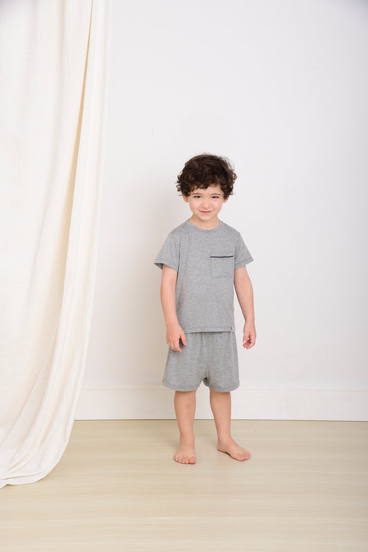 Pijama Curto Masculino Infantil Gabi Viscose Cinza
