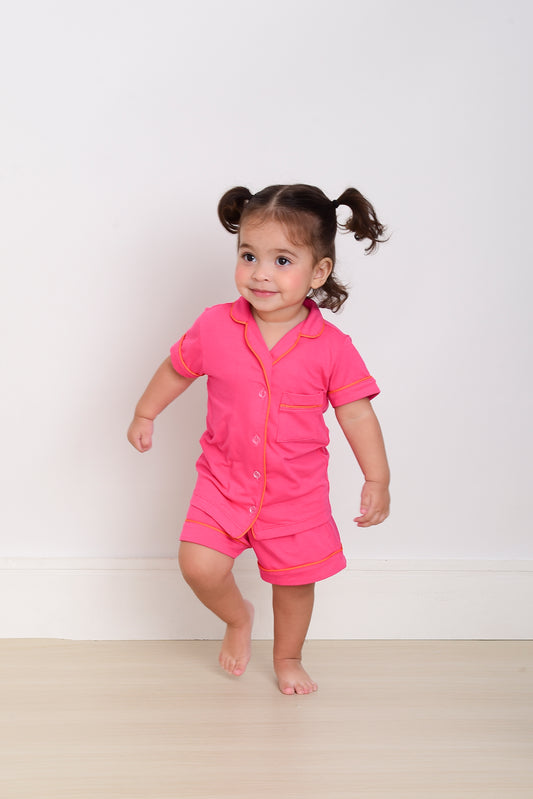 Pijama Americano Feminino Curto Infantil Clara Viscose Pink