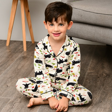 Pijama Americano Longo Infantil Cantarelo Estampa Gatos Viscose Preto