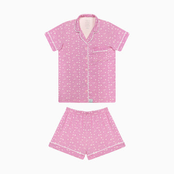 Pijama Americano Curto Infantil Happy Star Estampa Estrelas Viscose Rosa