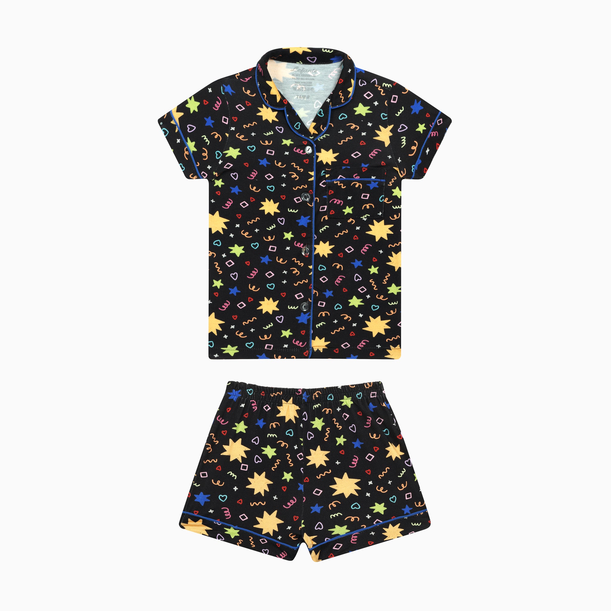 Pijama Americano Feminino Curto Infantil Happy Boom Estampa Estrelas Viscose Preto