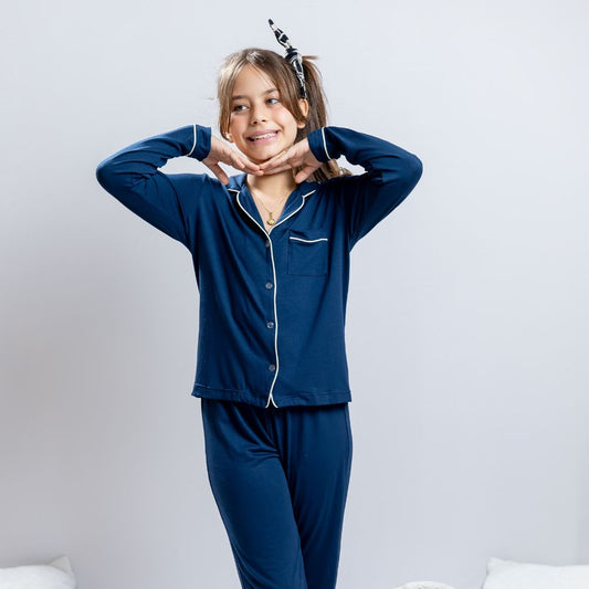 Pijama Americano Longo Infantil Itália Viscose Marinho