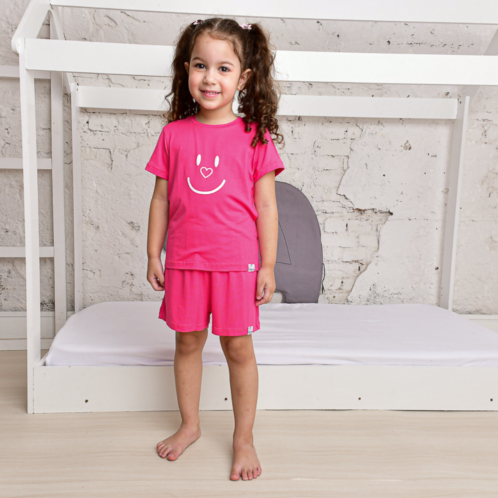 Pijama Curto Infantil Joy Estampa Coração Viscose Pink