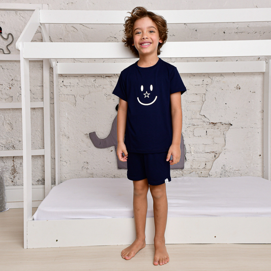 Pijama Curto Infantil Joy Estampa Estrelas Viscose Marinho