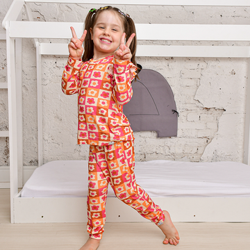 Pijama Longo Infantil Happy Flower Estampa Flores Viscose Pink