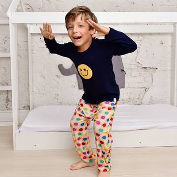 Pijama Trijunto Infantil Happy Colors Estampa Smile Viscose Marinho