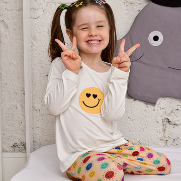 Pijama Trijunto Infantil Happy Colors Estampa Smile Viscose Off White