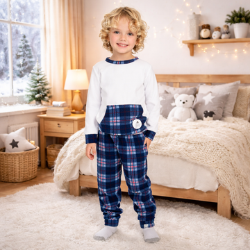 Pijama Longo Infantil Fleece (Soft) Xadrez Marinho