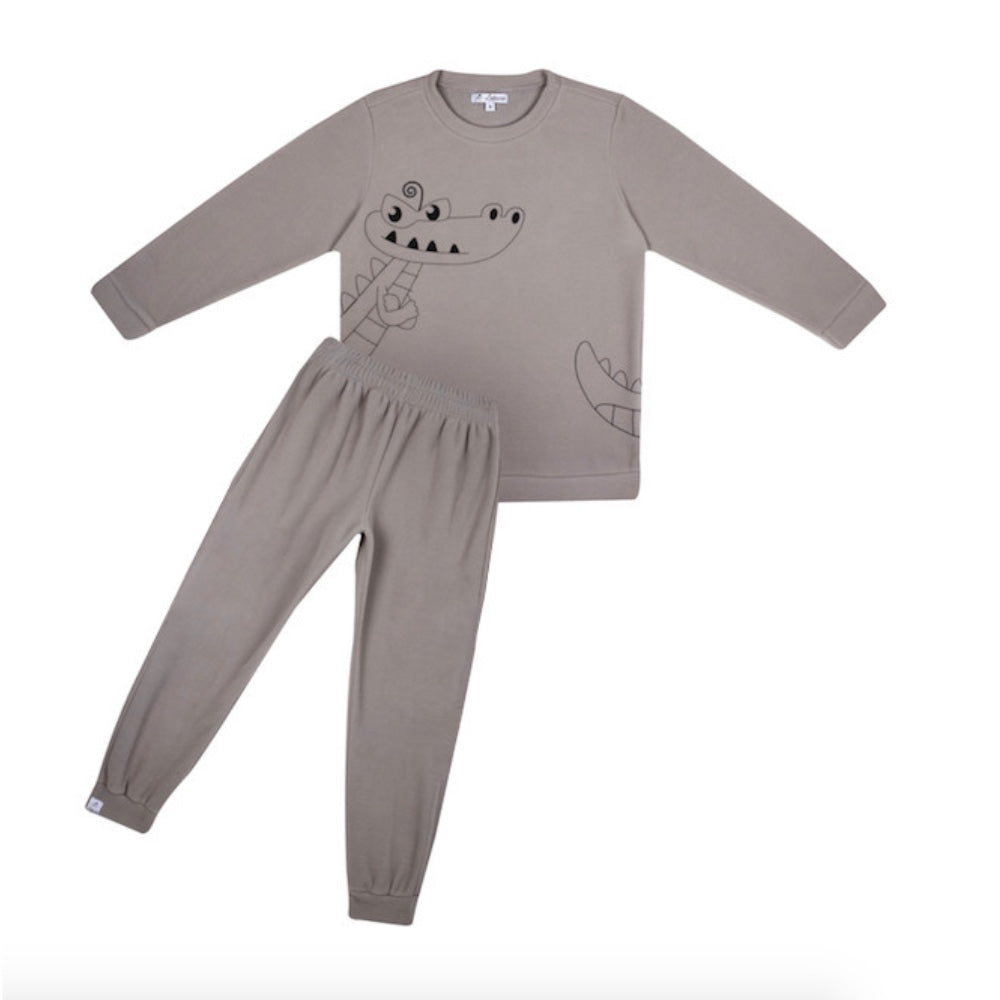 Pijama Longo Infantil Estampa Jacaré Soft Cinza