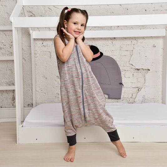 Saco De Dormir Com Pé Estampa Listras Finas Malha Vermelha